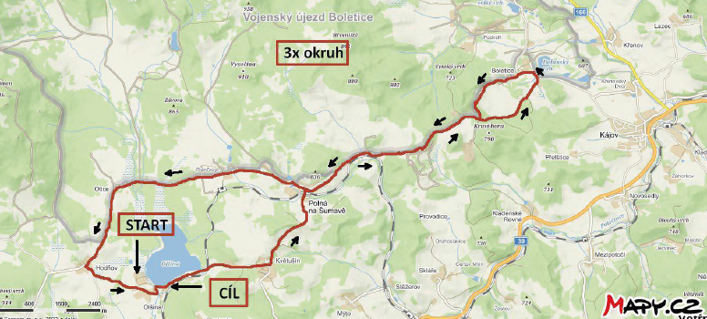 Mapa trasy Tour de Boletice